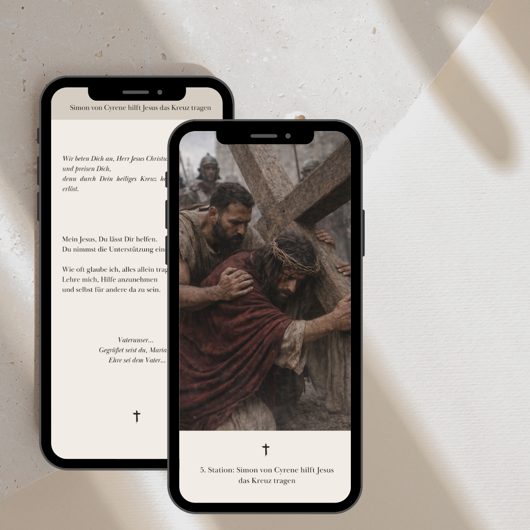 Simon von Cyrene hilft Jesus das Kreuz tragen auf Smartphone