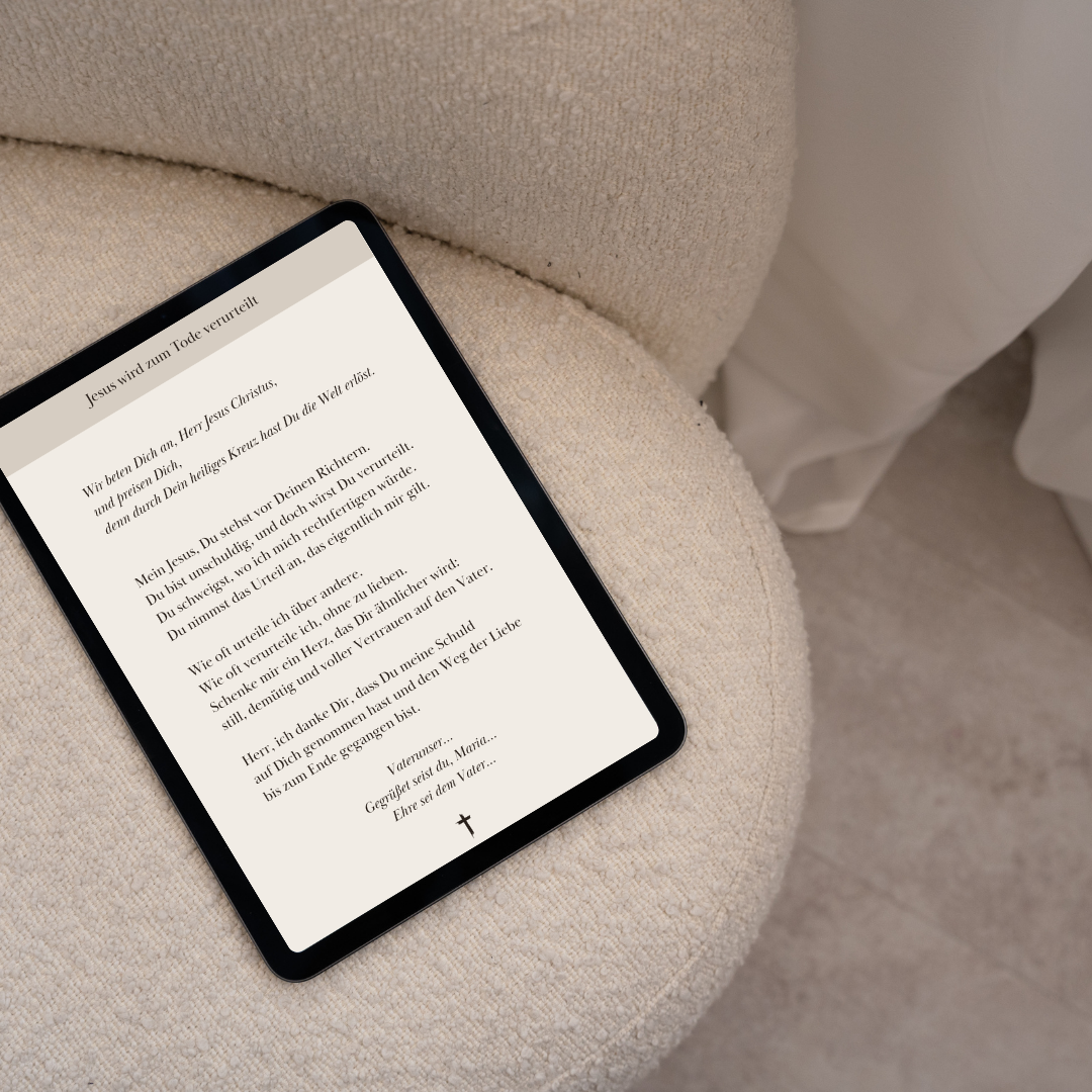 Gebetstext der ersten Station auf dem Tablet